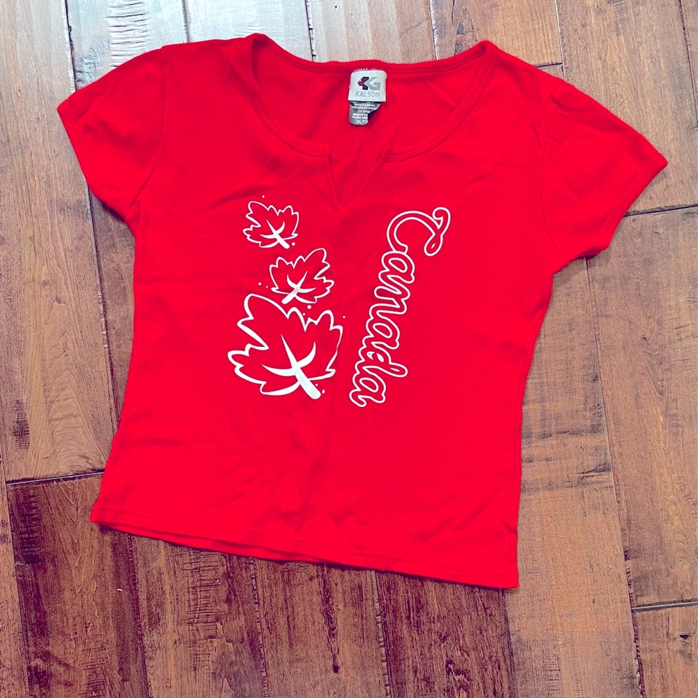 KALSON women’s v-neck Canada T-shirt,‎ Red, size XL
